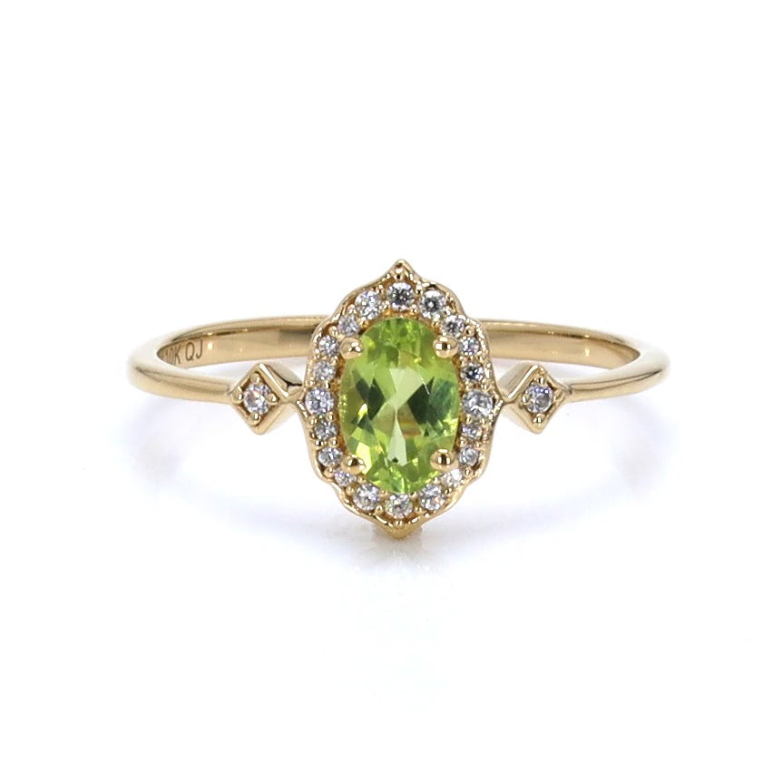 Peridot Ring With Diamonds 0.45 Carats 10K Yellow Gold