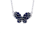 Blue Sapphire Butterfly Pendant With White Zircon 3.76 Carats Sterling Silver