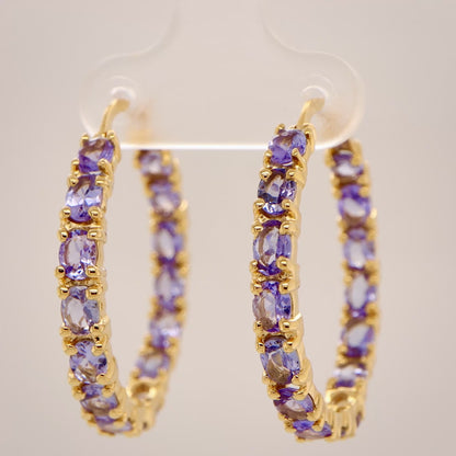 Tanzanite Hoop Earrings 5.15 Carats 14K Yellow Gold Plated Silver