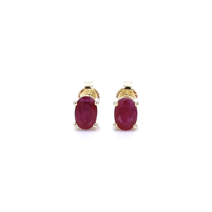 Natural Ruby Stud Earrings 1.02 Carats 10K Yellow Gold