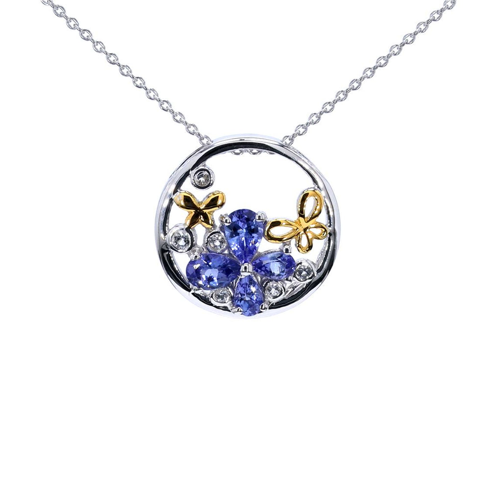 Tanzanite Butterfly Pendant With White Topaz 1.24 Carats Sterling Silver