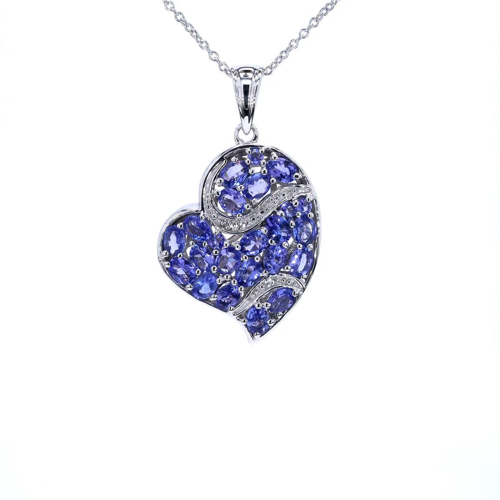 Tanzanite Heart Pendant With White Topaz 3.36 Carats Sterling Silver