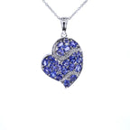 Tanzanite Heart Pendant With White Topaz 3.36 Carats Sterling Silver