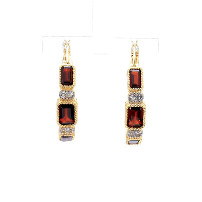 Garnet Earrings With White Topaz 2.72 Carats Gold Plated Silver