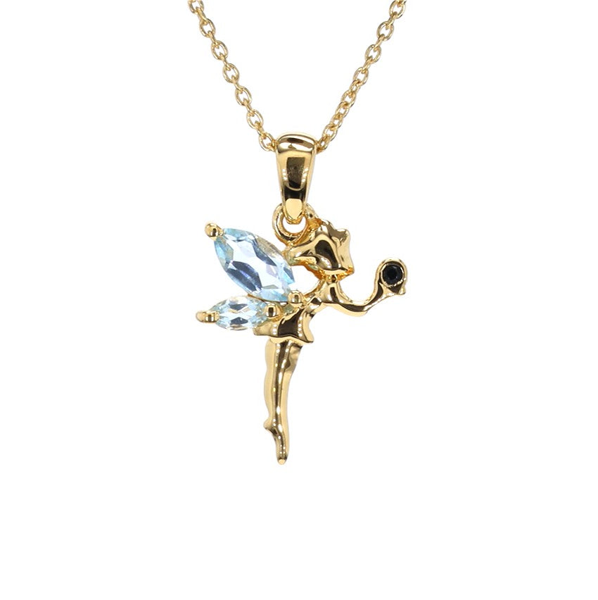 Blue Topaz Fairy Pendant With White Topaz 0.76 Carats Gold Plated Silver