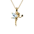 Blue Topaz Fairy Pendant With White Topaz 0.76 Carats Gold Plated Silver
