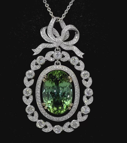 GRS Certified Natural Unheated Green Tourmaline Pendant Diamonds 12 Carats 18K