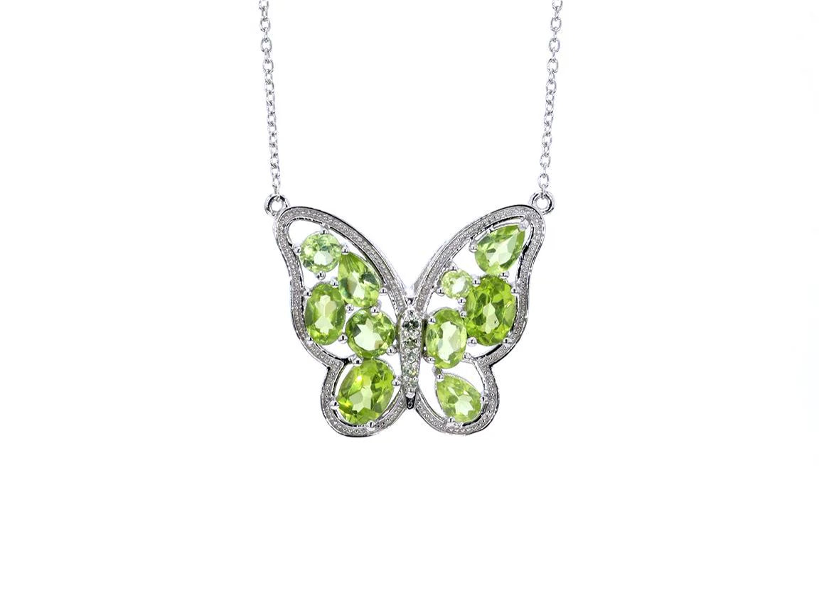 Peridot Butterfly Necklace 4.5 Carats Sterling Silver