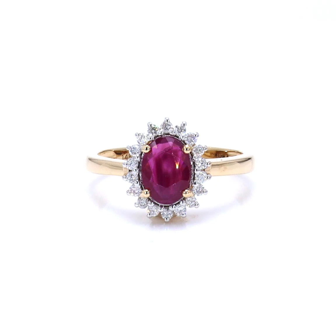 Ruby Ring With Diamonds 1.6 Carats 14K Yellow Gold