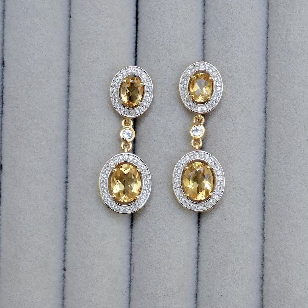 Citrine Earrings With Topazes 5.7 Carats 18K Yellow Gold Plated Sterling Silver