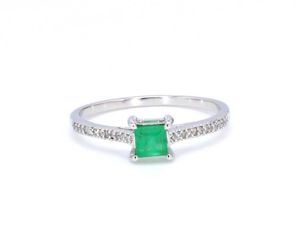 Zambian Emerald Ring With Diamonds 0.64 Carats 14K White Gold