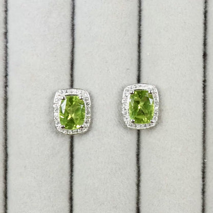 Peridot Stud Earrings White Topaz Halo 3 Carats Sterling Silver