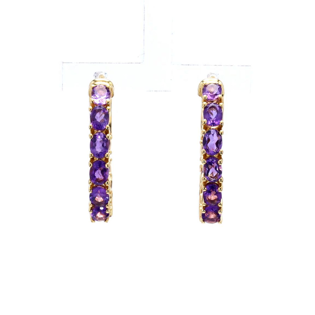 Amethyst Hoop Earrings 3.18 Carats Gold Plated Silver