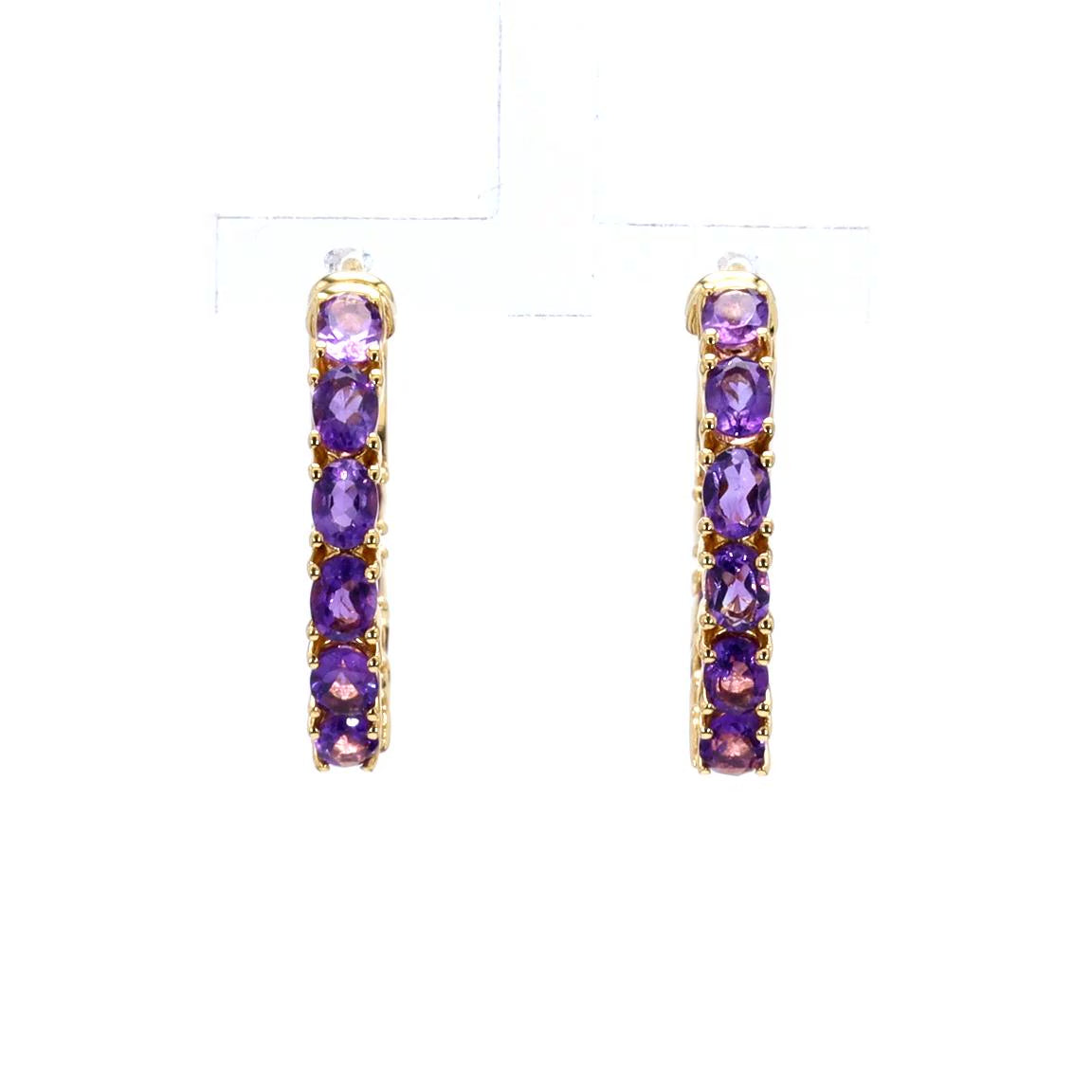 Amethyst Hoop Earrings 3.18 Carats Gold Plated Silver