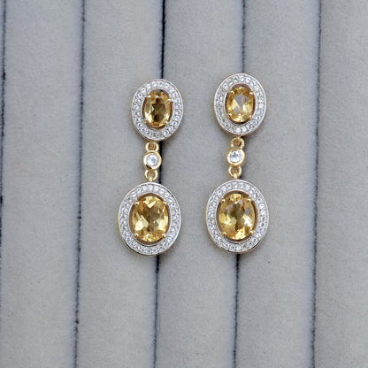 Citrine Earrings With Topazes 5.7 Carats 18K Yellow Gold Plated Sterling Silver