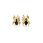 Blue Sapphire Stud Earrings With Black Spinel 0.34 Carats Gold Plated Silver