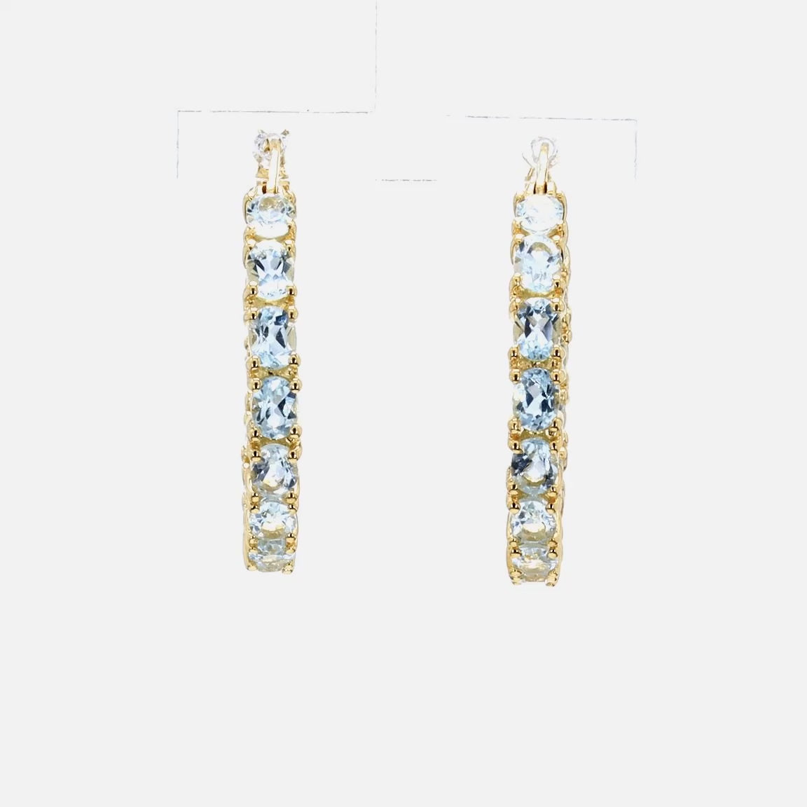 Blue Topaz Hoop Earrings 5.68 Carats Gold Plated Silver