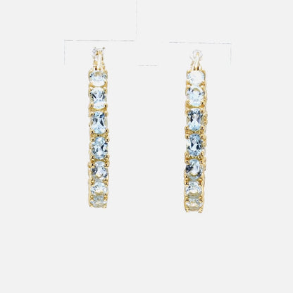Blue Topaz Hoop Earrings 5.68 Carats Gold Plated Silver