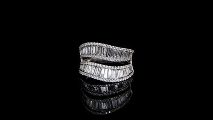 Diamond Double Wave Ring Baguette and Round 2.27 Carats 18K White Gold