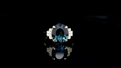 London Blue Topaz Ring Diamond Setting 4.7 Carats 18K Yellow Gold