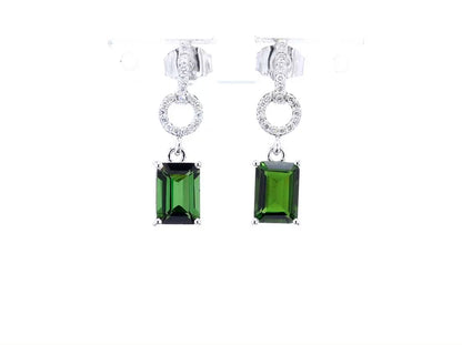 Green Tourmaline Dangle Earrings Diamonds 2.26 Carats 14K White Gold
