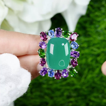 Green Chalcedony Ring Amethyst Rhodolite Chrome Diopside Kyanite 26 Carats