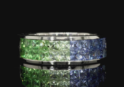 Sapphires and Tsavorites Ring 2.4 Carats 18K White Gold