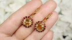 Citrine Earrings With Garnet 8.4 Carats Gold Plated Silver