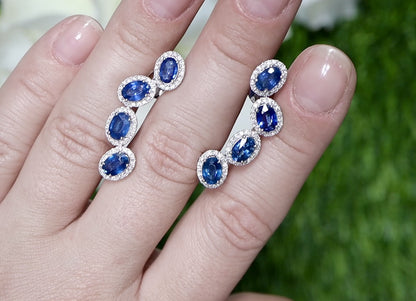 Blue Sapphire Earrings With Diamonds 5.69 Carats 18K Gold