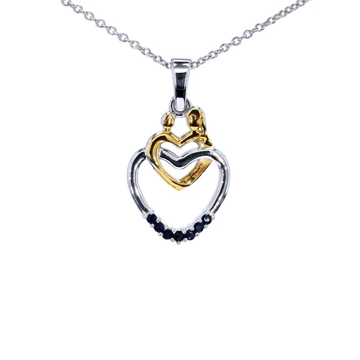 Blue Sapphire Heart Pendant 0.12 Carats Gold Plated Silver