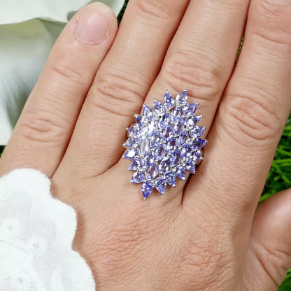 Tanzanite Cluster Ring 5.05 Carats Sterling Silver