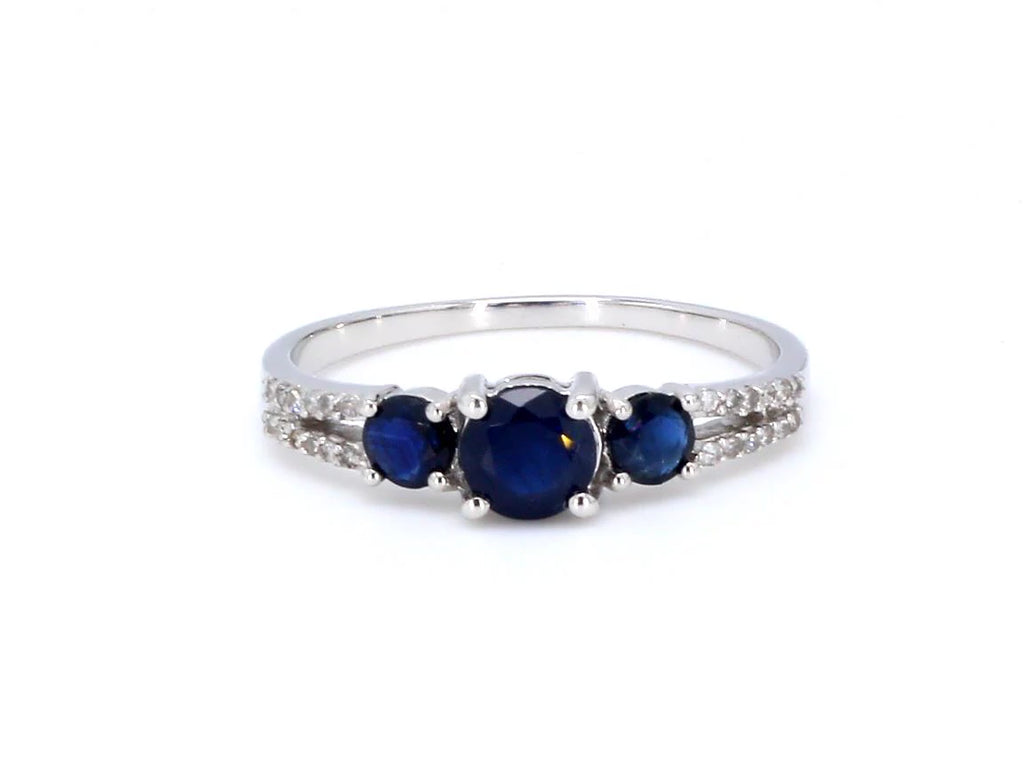 Blue Sapphire Ring With Diamonds 1.04 Carats 14K White Gold