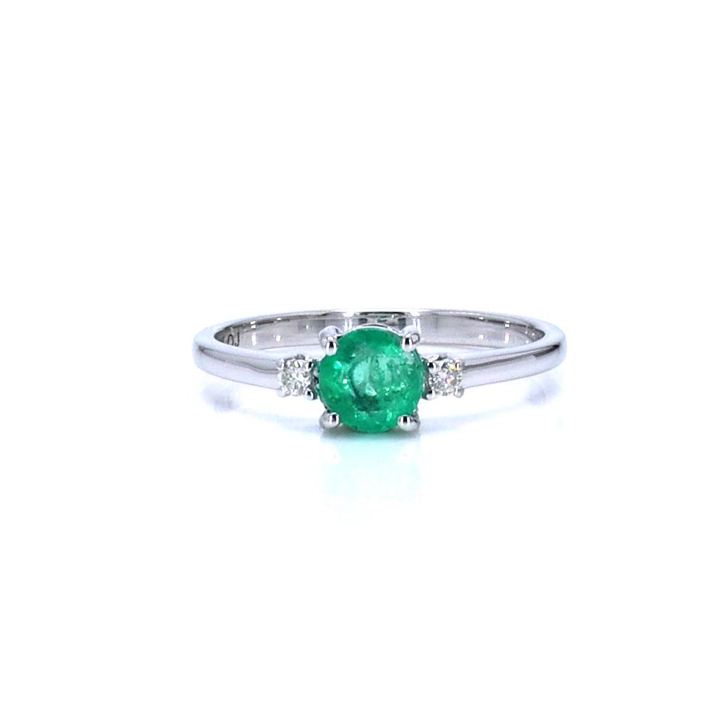 Zambian Emerald Ring With Diamonds 0.68 Carats 14K White Gold