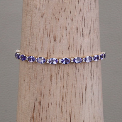 Tanzanite Tennis Bracelet White Diamonds 10.8 Carats 14K Yellow Gold