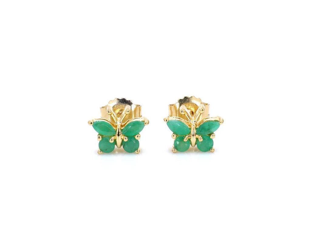 Emerald Butterfly Stud Earrings 0.46 Carats Gold Plated Silver