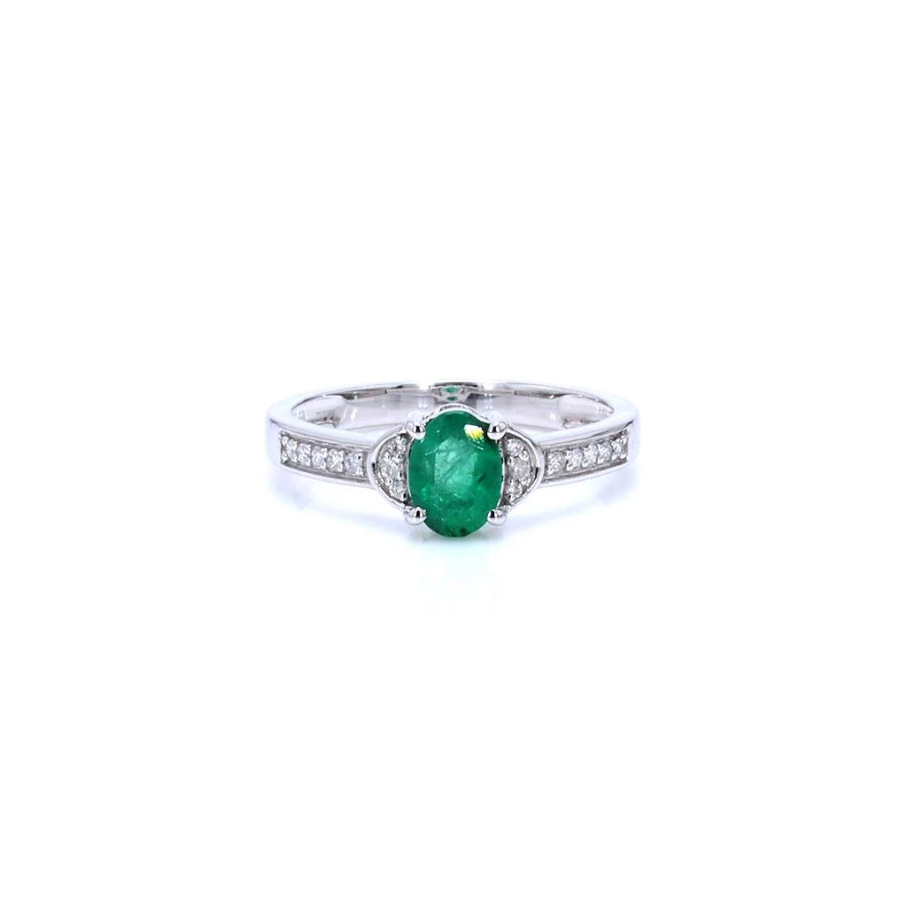 Zambian Emerald Ring With Diamonds 0.79 Carats 10K White Gold
