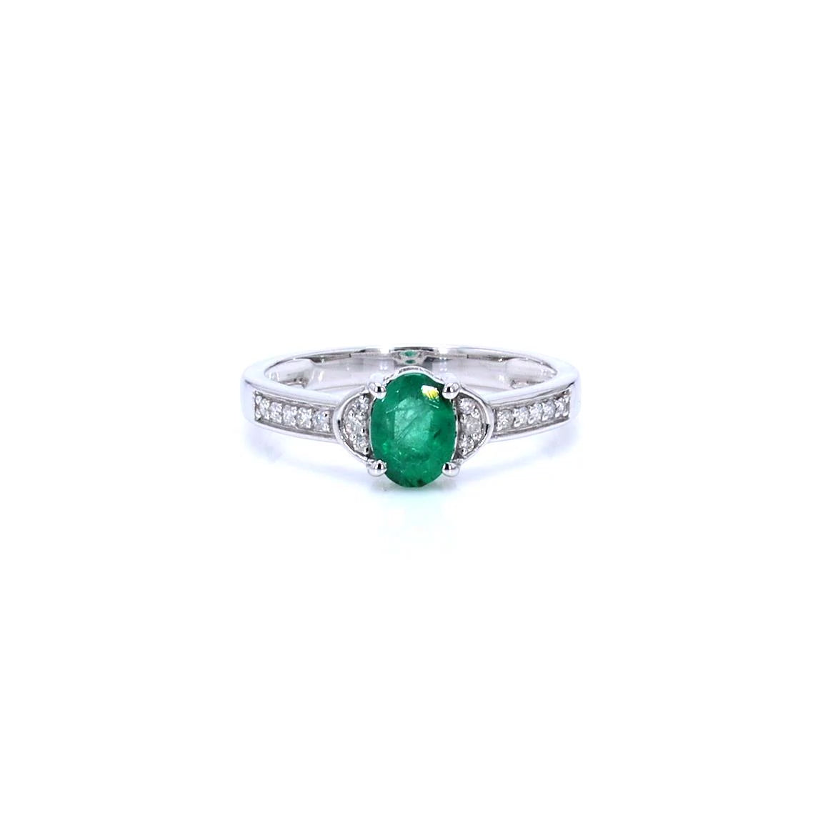 Zambian Emerald Ring With Diamonds 0.79 Carats 10K White Gold