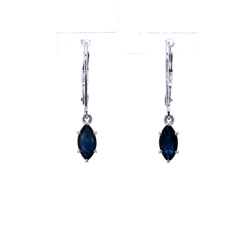 Blue Sapphire Earrings 1.18 Carats 10K White Gold