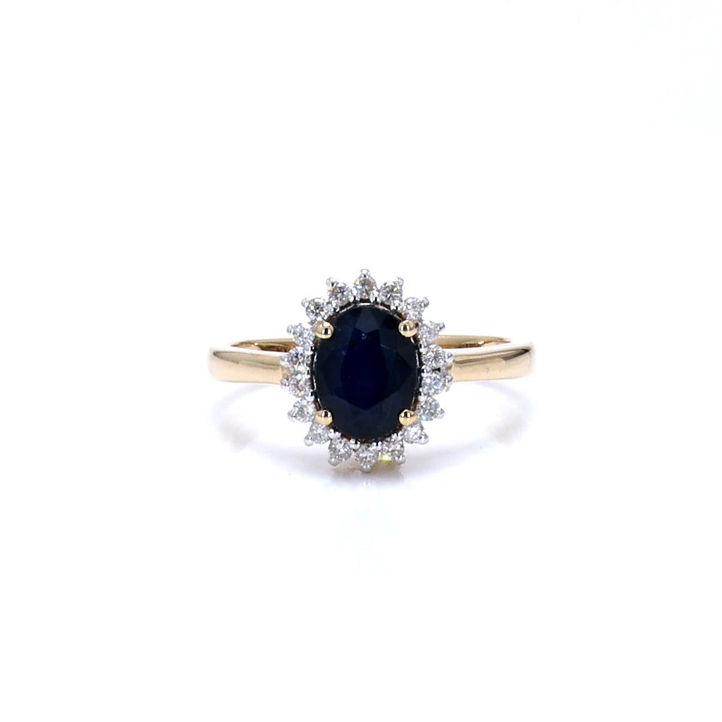 Blue Sapphire Ring With Diamonds 1.7 Carats 14K Yellow Gold