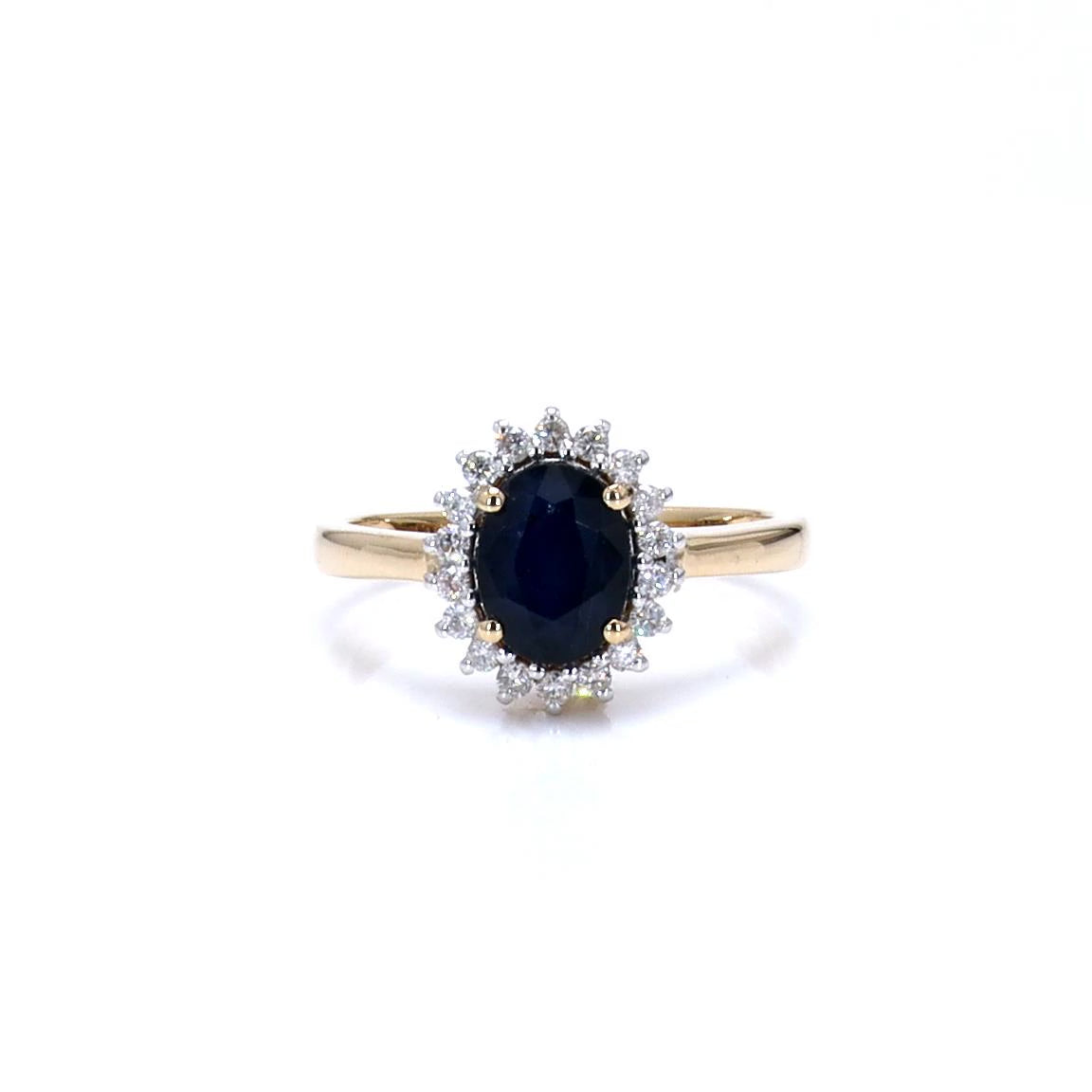 Blue Sapphire Ring With Diamonds 1.7 Carats 14K Yellow Gold