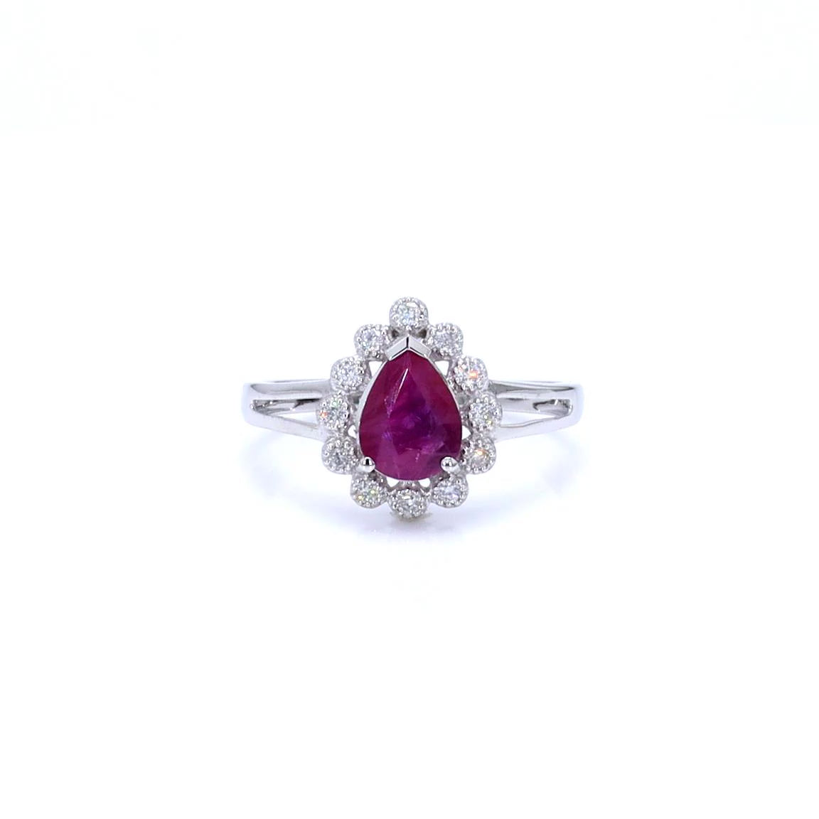 Ruby Ring With Diamonds 1.28 Carats 10K White Gold