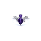 Amethyst Bat Ring With White Topaz 1.11 Carats Sterling Silver