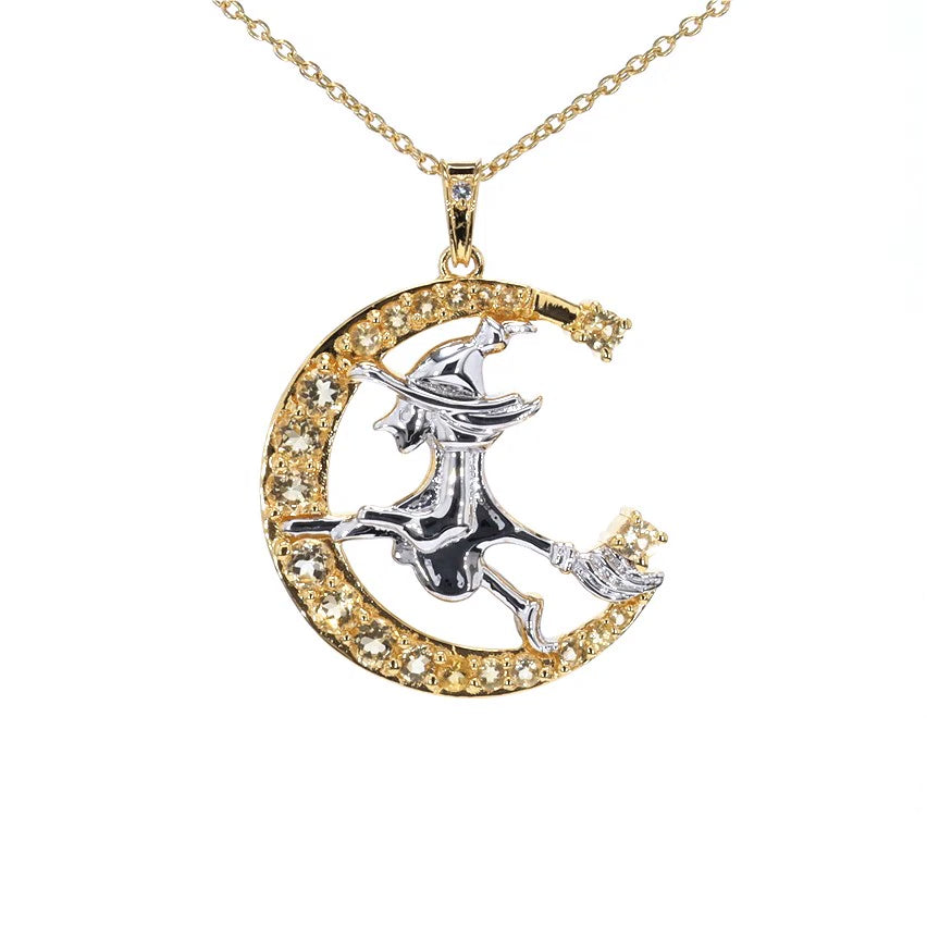 Citrine Witch Pendant With White Topaz 0.98 Carats Gold Plated Silver