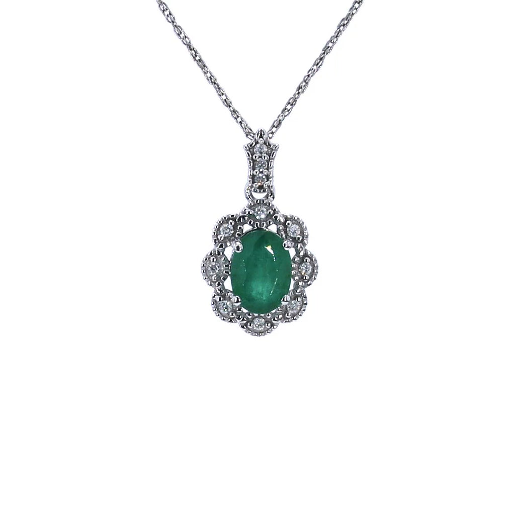 Zambian Emerald Pendant With Diamonds 0.76 Carats 10K White Gold