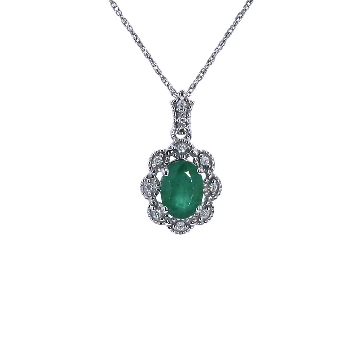 Zambian Emerald Pendant With Diamonds 0.76 Carats 10K White Gold