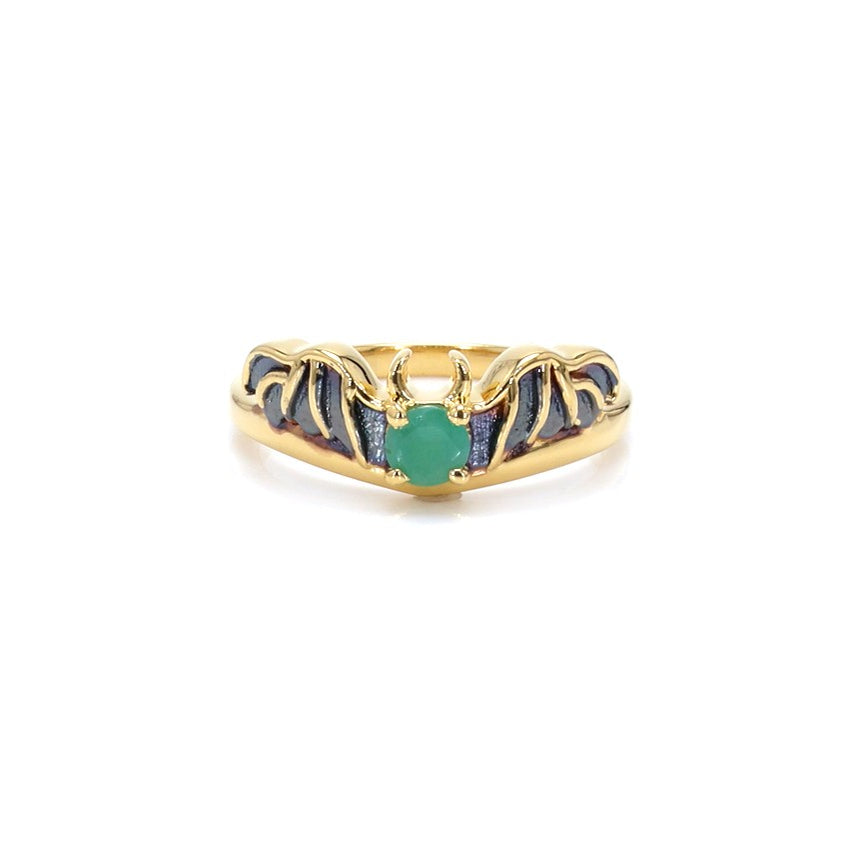 Emerald Bat Ring 0.22 Carats Gold Plated Silver