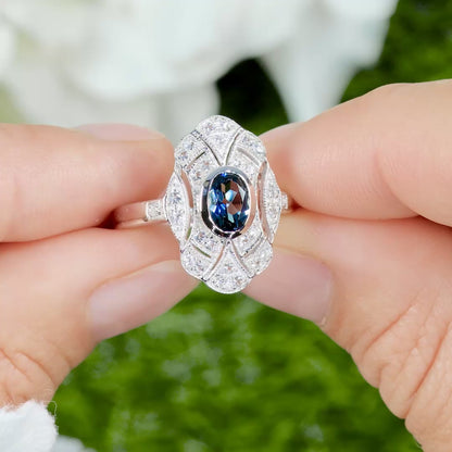 London Blue Topaz Ring With White Topaz 1.28 Carats Sterling Silver
