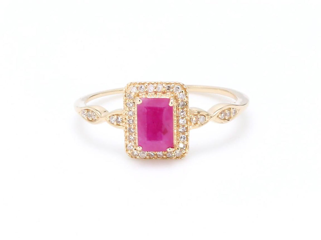 Ruby Ring With Diamonds 0.72 Carats 14K Yellow Gold