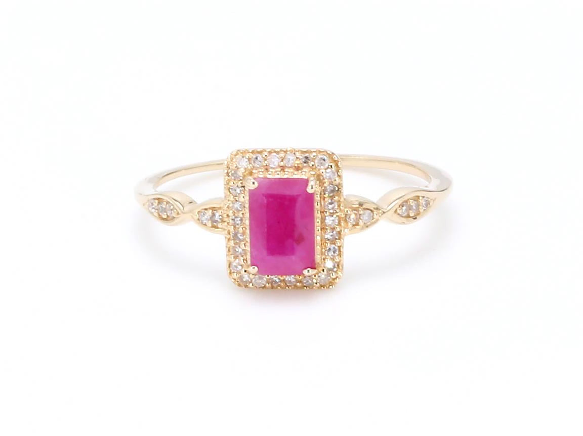Ruby Ring With Diamonds 0.72 Carats 14K Yellow Gold