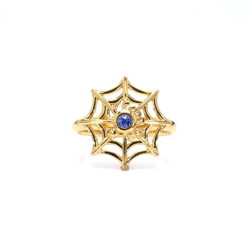 Tanzanite Spider Web Ring 0.08 Carats Gold Plated Silver